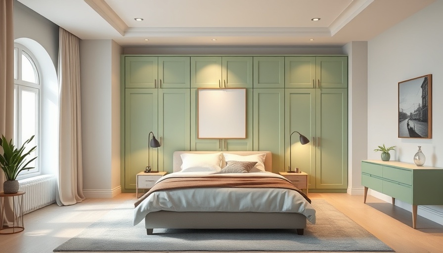 Nespresso Essenza Mini in stylish small bedroom with green wardrobe.