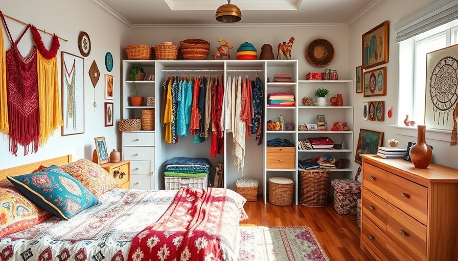 DIY summer bedroom storage with vibrant textiles and organized closet.
