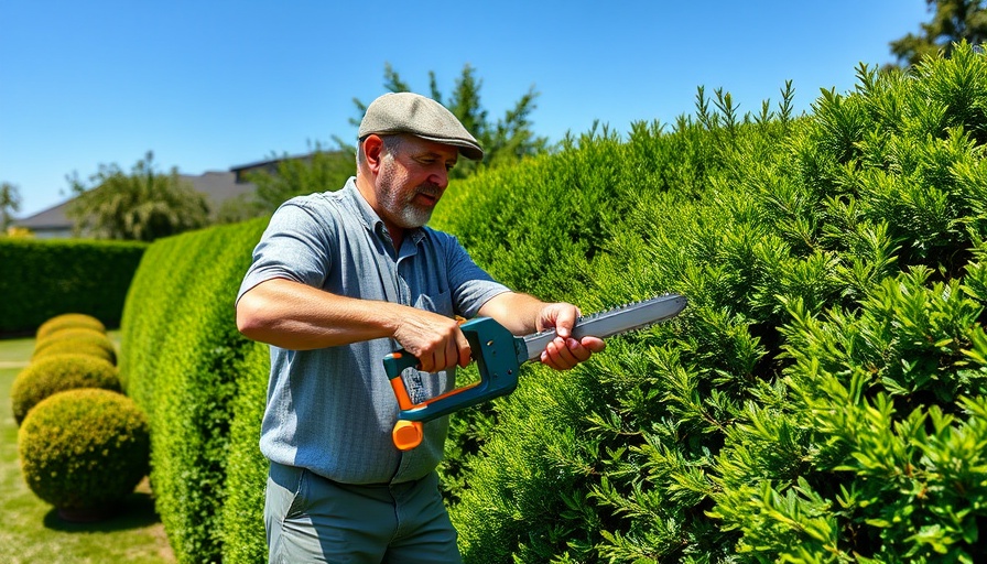 Backyard transformations guide: Man trimming hedges.