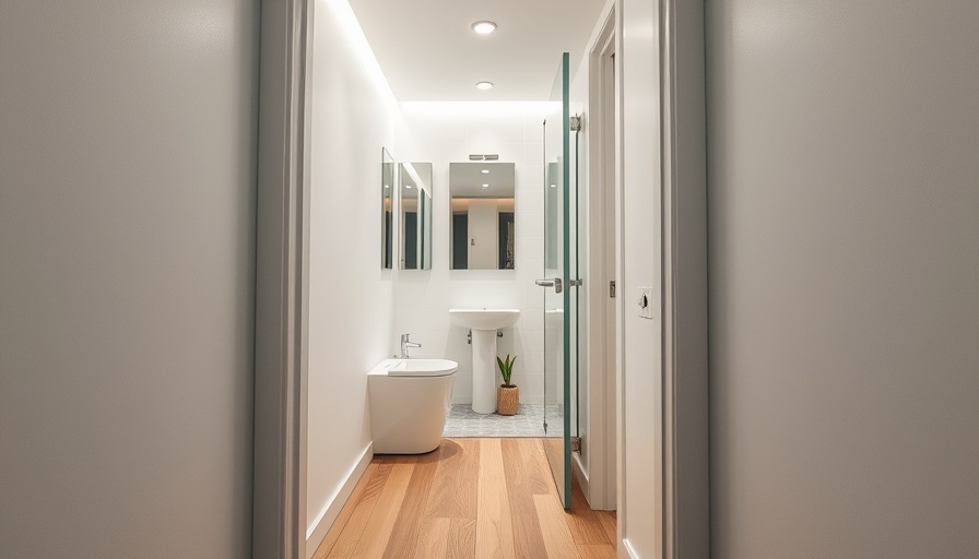 Modern bathroom makeover idea with wood flooring for renters.