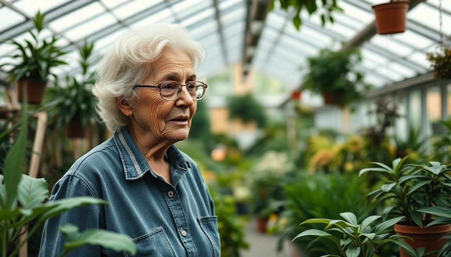 Older woman discusses cool season cover crops in greenhouse.