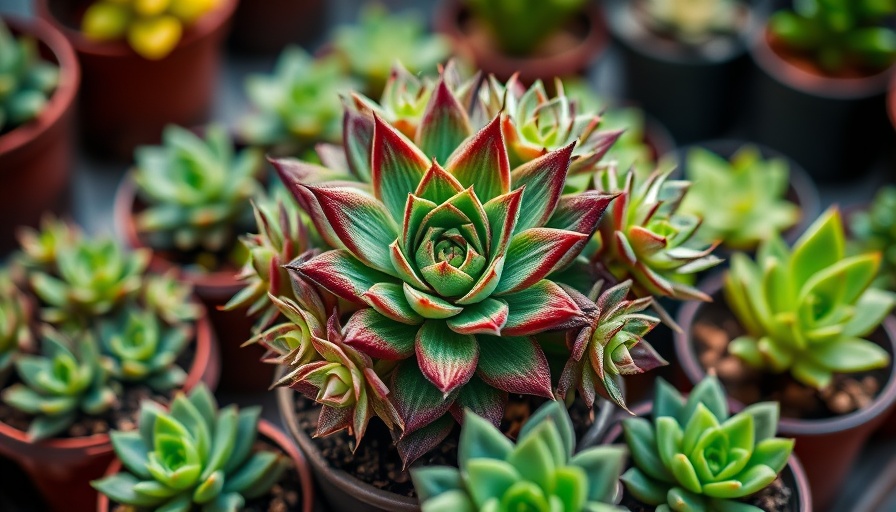 Close-up of most expensive succulents with a bloom in pots.