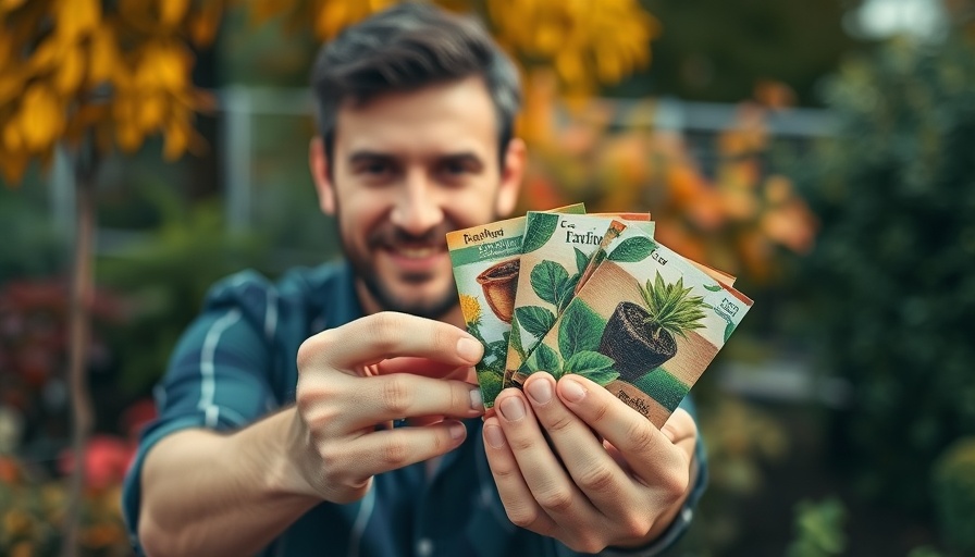 September gardening tips with seed packets and autumn backdrop.