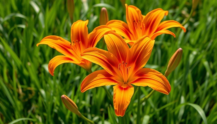 Vibrant orange daylilies, perfect full sun perennials.