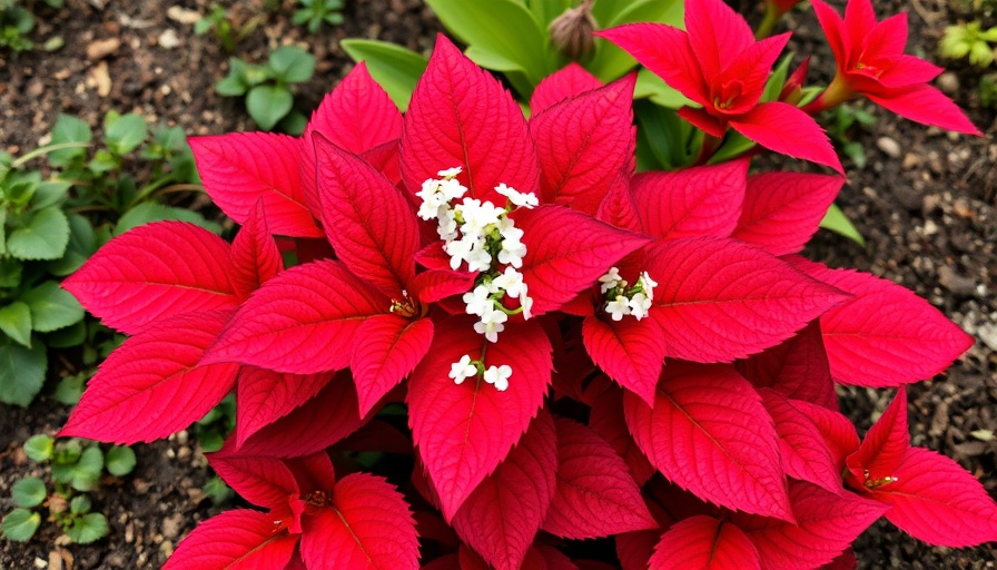 Vibrant red perennial plant with white flowers, best partial shade perennial.