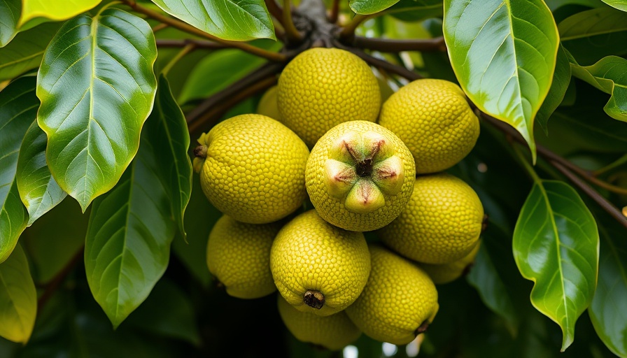 Close-up of jackfruits growing on a tree, perfect for balcony gardening.