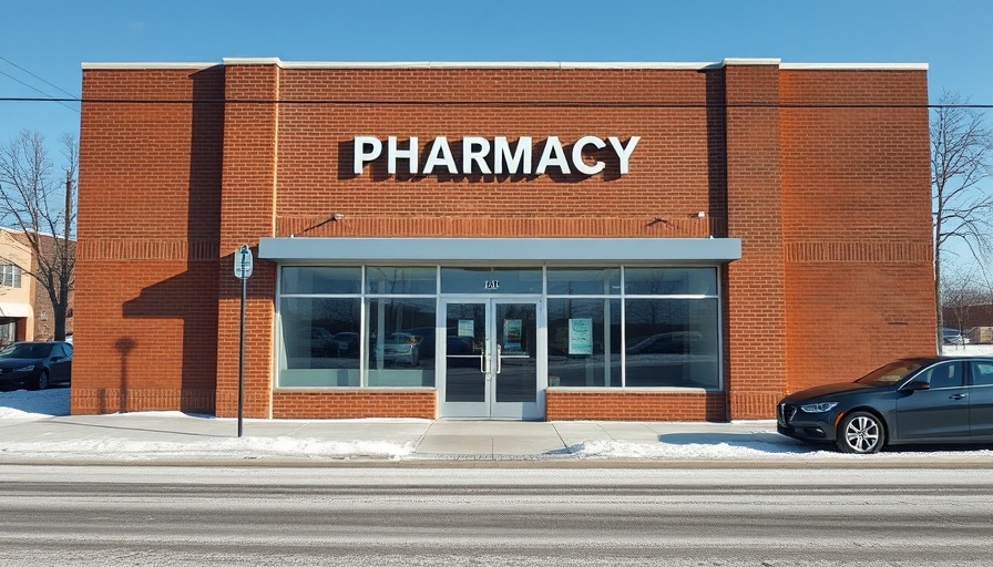 Empty pharmacy building in Minnesota amid sunlight, highlighting pharmacy shortage.