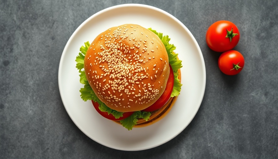Top view of healthier plant-based burger on plate.