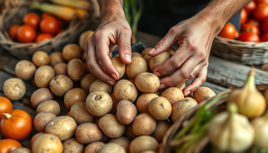 Hands arranging potatoes on market stall related to diabetes discussion