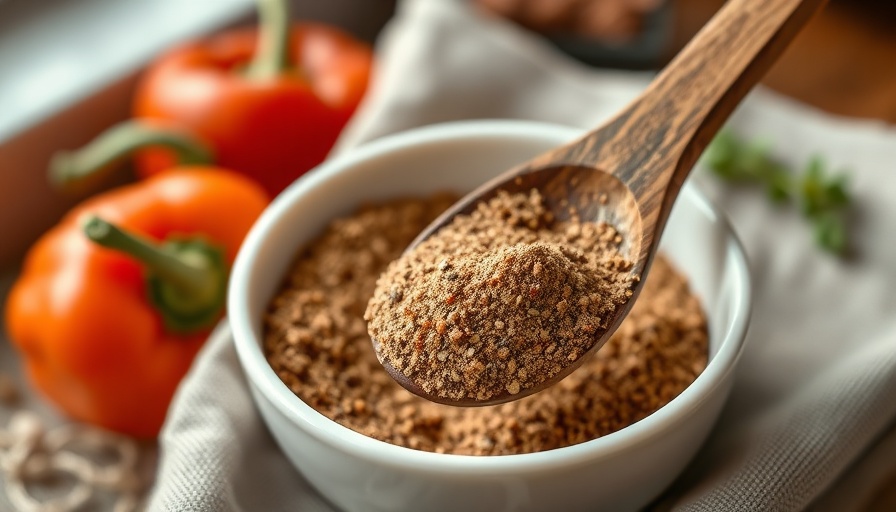 Close-up of wooden spoon with homemade Cajun seasoning.