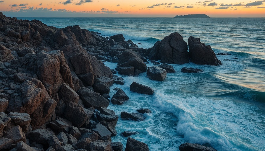 Rocky Monterrey coastline at dusk, ideal for adventure tourism.