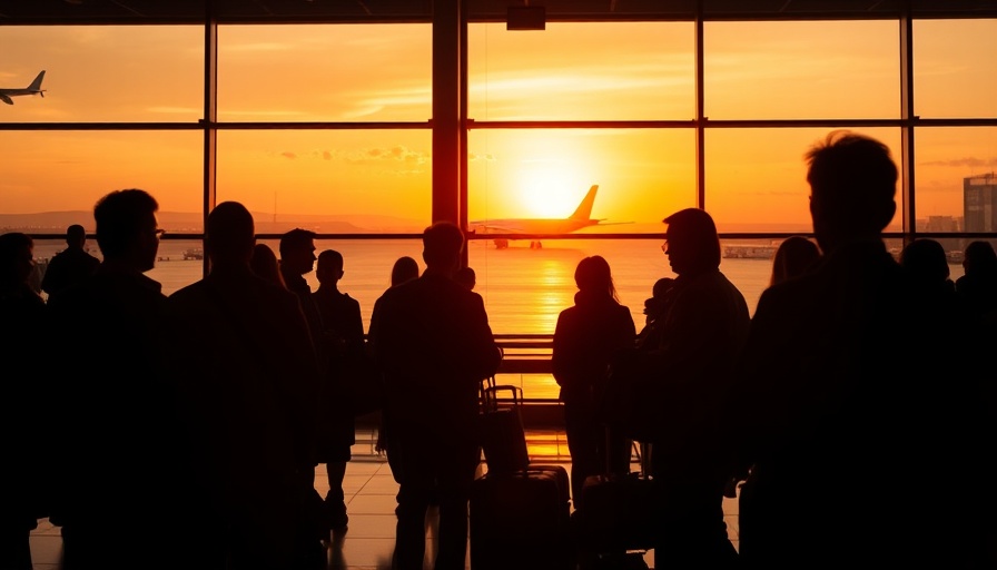 Travelers in a terminal during Heathrow shutdown with flights canceled