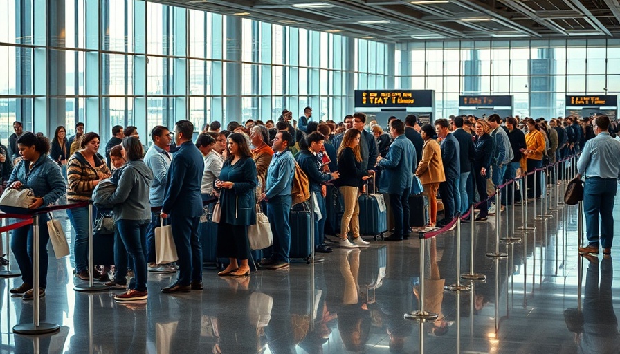 Passengers waiting in line at airport during Heathrow Airport Shutdown.