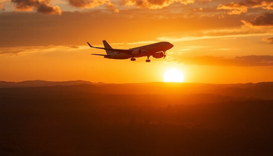 Airplane at sunset over Raleigh-Durham International Airport.