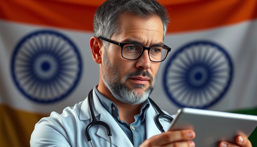 Doctor using tablet with Indian flag backdrop symbolizing India medical tourism growth.