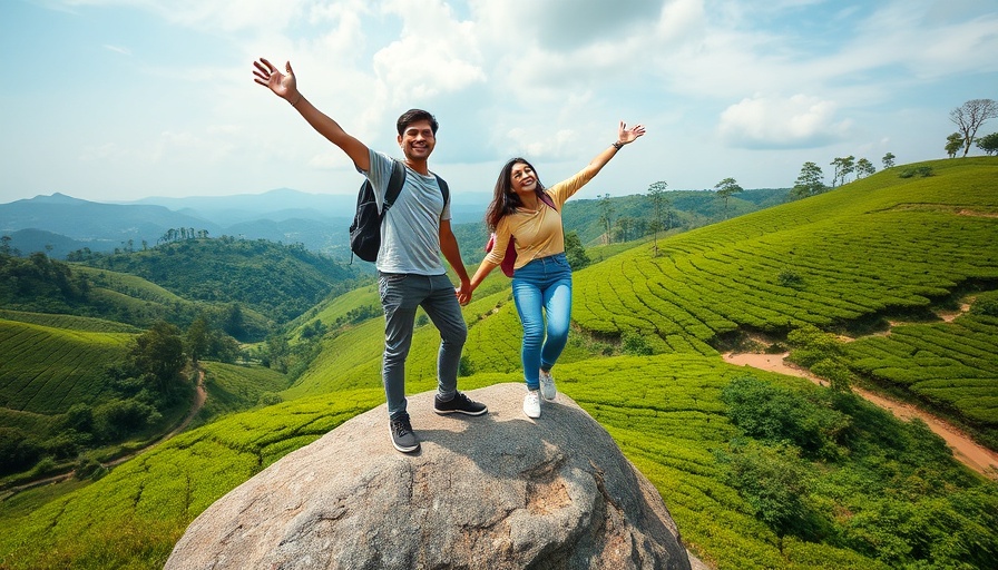 Adventurous tourists enjoying Sri Lanka's green hills - digital nomad paradise.