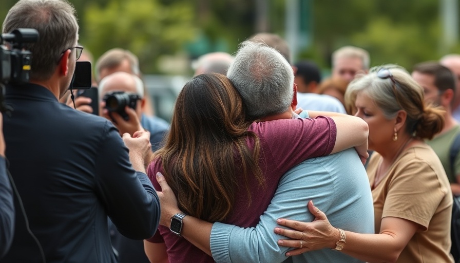 Emotional group hug during Red Lake shootings commemoration.