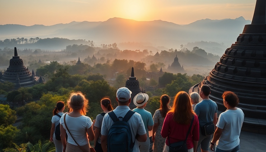 Tourists at Borobudur Temple during sunrise illustrating Indonesian tourism recovery.