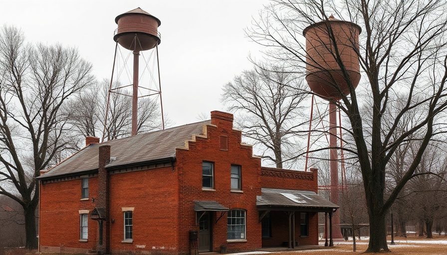 Brooklyn Center Heritage Center financial struggles represented by rustic building and water tower.