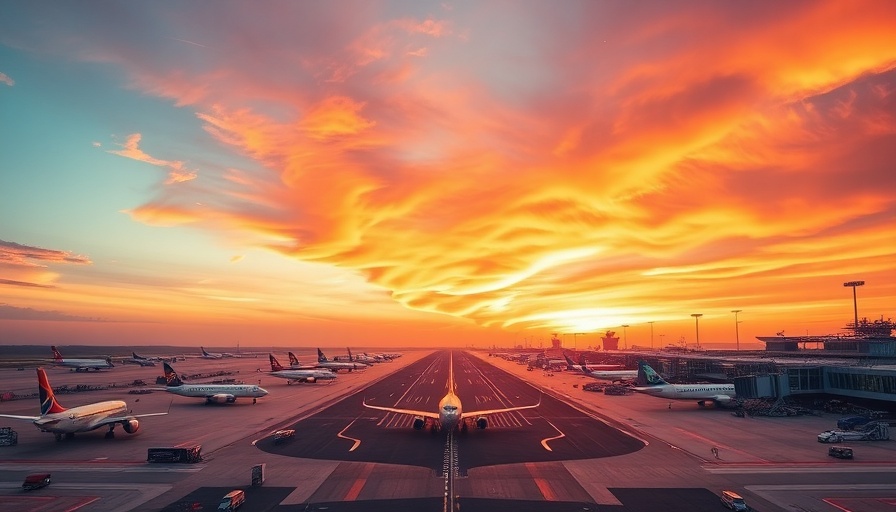 Expansive airport runway at sunset showcasing air travel growth.