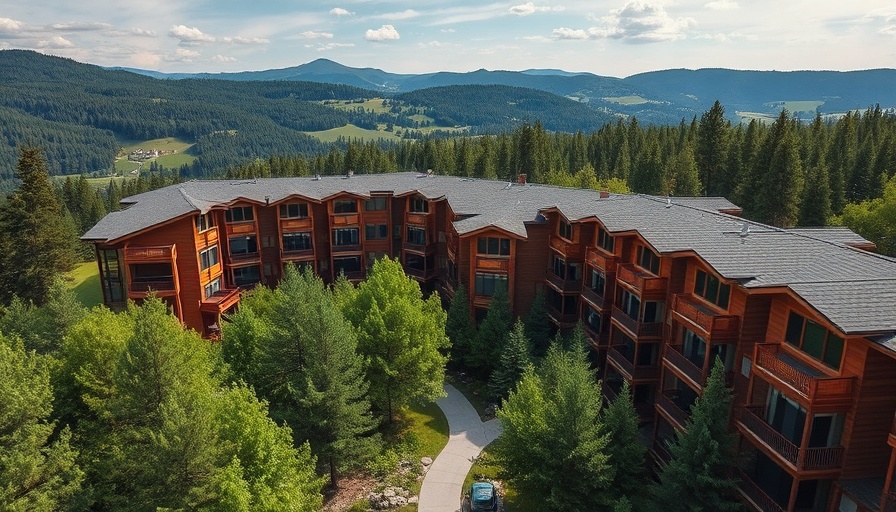 Aerial view of Duluth condo project surrounded by greenery.