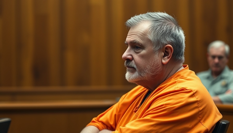Middle-aged man in court wearing orange prison uniform