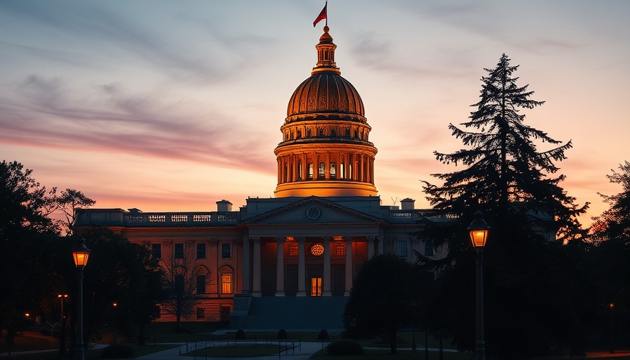 Minnesota State Capitol during twilight, highlighting budget cuts topic.
