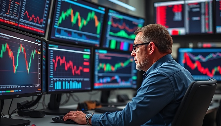Trader analyzing market data on screens amid Trump tariff plan recession fears.