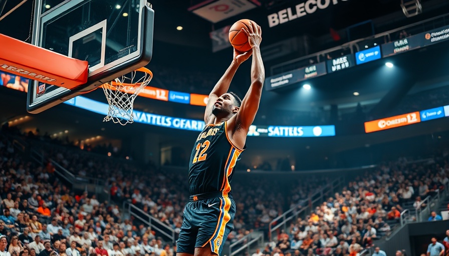 Anthony Edwards in action, dunking a basketball in a vibrant stadium.