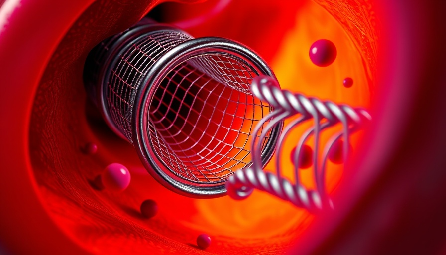 Illustration of a stent inside an artery with blood cells, highlighting its purpose.