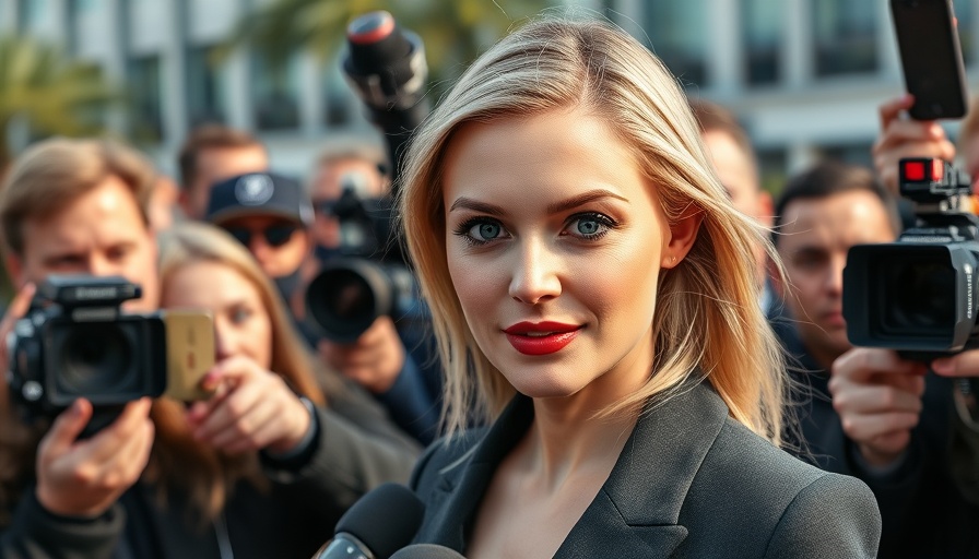 Confident woman surrounded by media, impactful advocacy symbol.