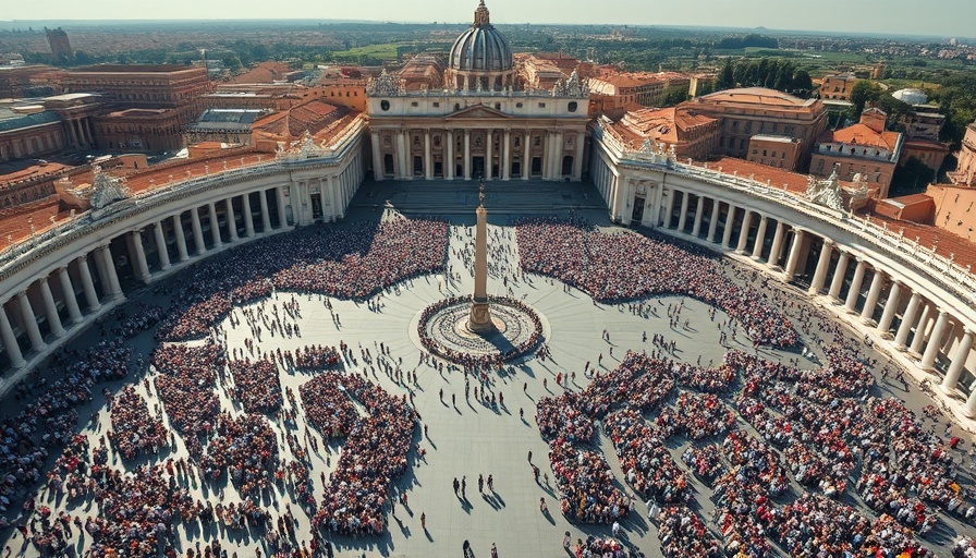 Aerial view of a large gathering at Vatican's St. Peter's Square.