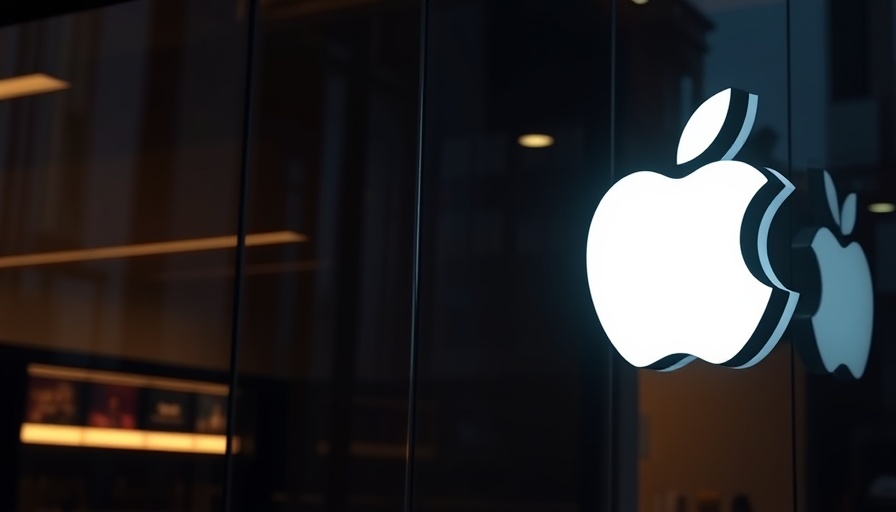Illuminated Apple logo at night, symbolizing antitrust issues.