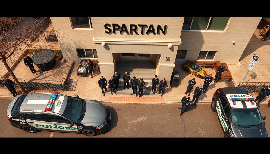 Police response scene at Spartan College with vehicles and people gathered.