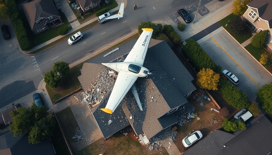 Aerial view of Simi Valley small plane crash with house damage
