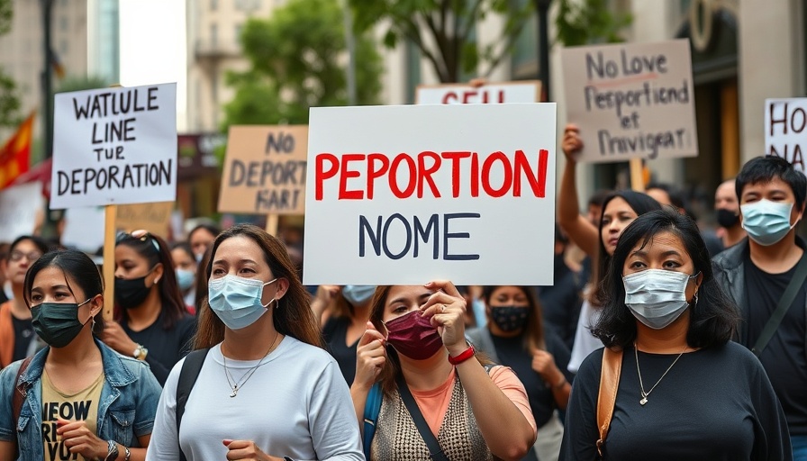 Protesters with signs against deportation at rally.