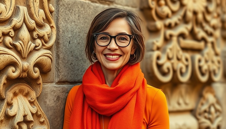 Smiling woman in orange, vibrant scarf, Loeffler-Kemp reelection Duluth School Board.