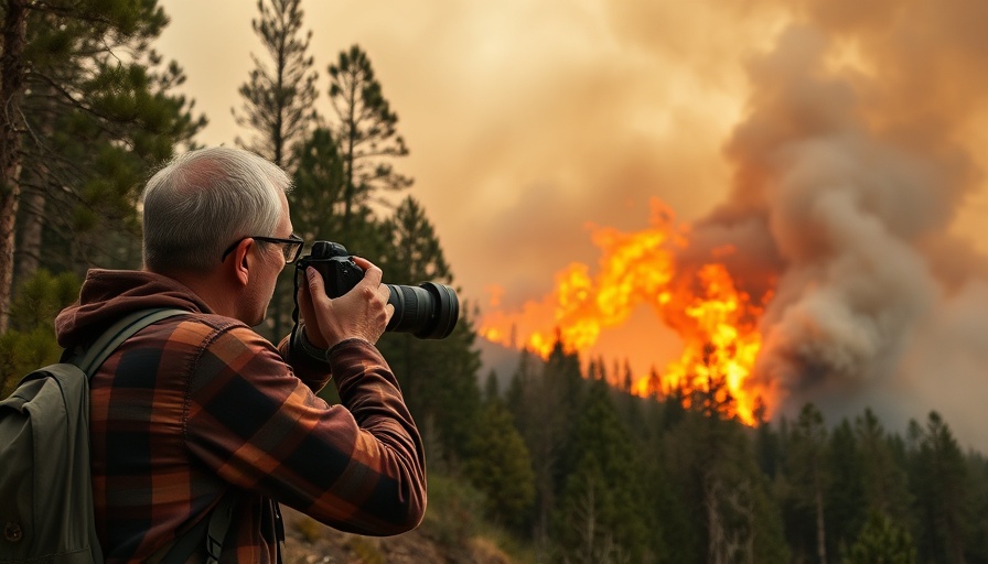 Photographer documents Minnesota wildfires with flames and smoke near road.