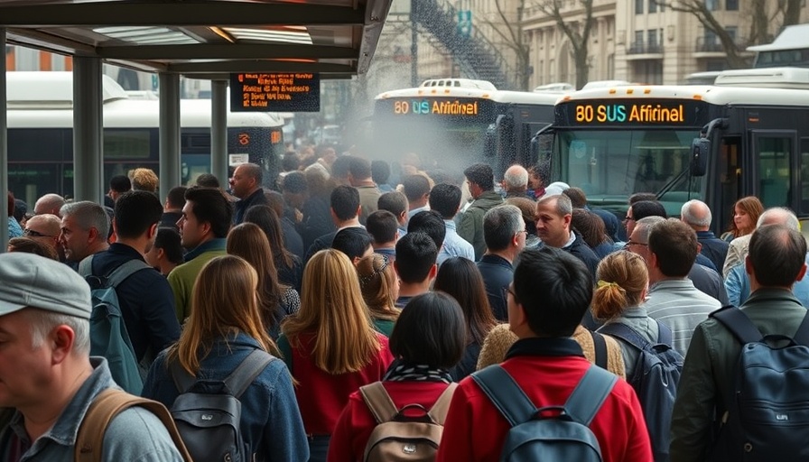 Ahmedabad cooling measures implemented at crowded bus stop with misting system.
