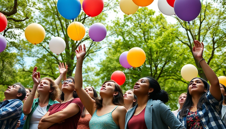 Community gathering releases balloons in a Minneapolis park.
