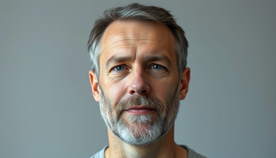 Neutral expression man with short hair and beard against plain background.