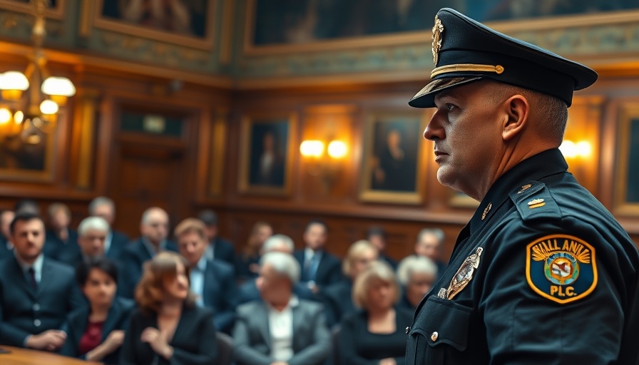 Police officer addressing Duluth downtown public safety concerns at a meeting.