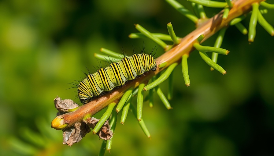 Caterpillar outbreak on branch, highlighting foliage damage and webs.