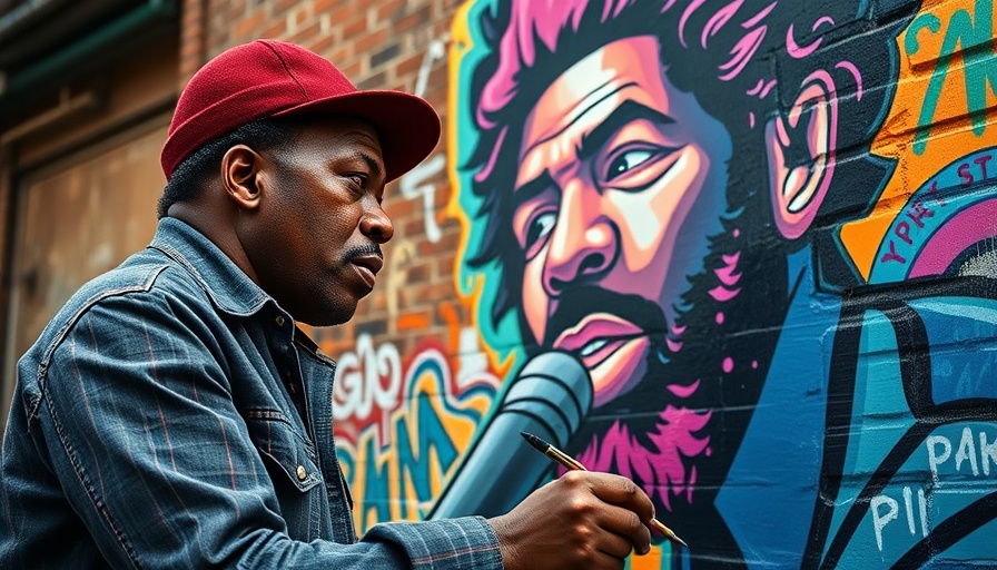 Artist creating George Floyd mural, illustrating impact of his murder.
