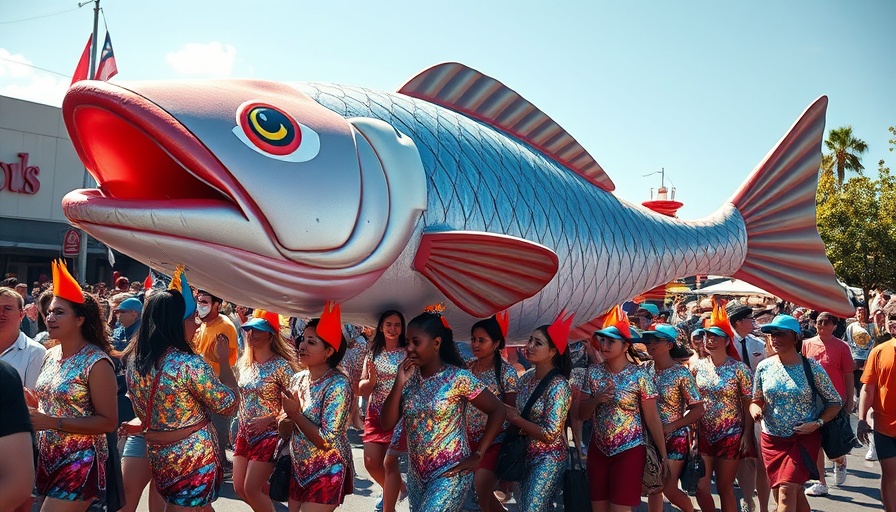 Magic Smelt Parade Duluth with lively fish costumes and large puppet.