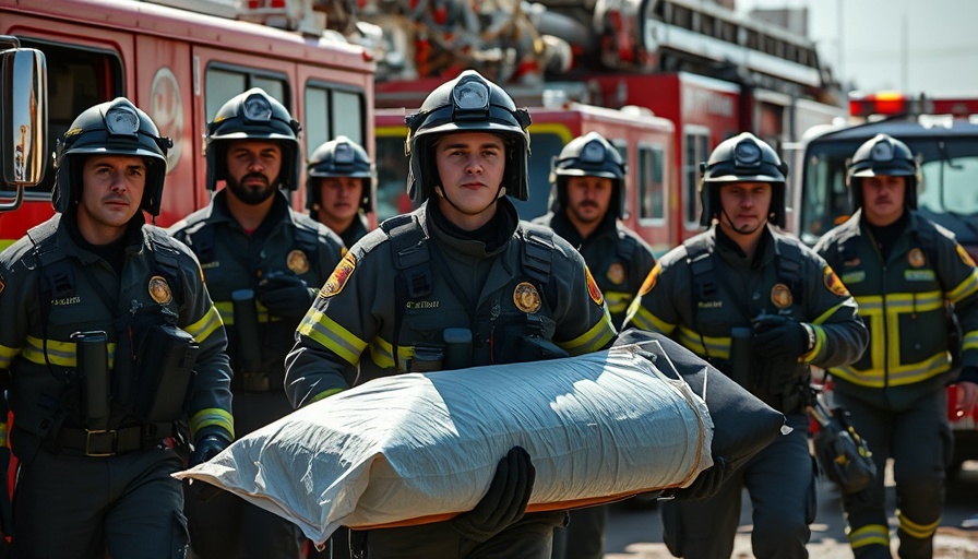 Emergency responders in Gaza after airstrikes, carrying body bag.