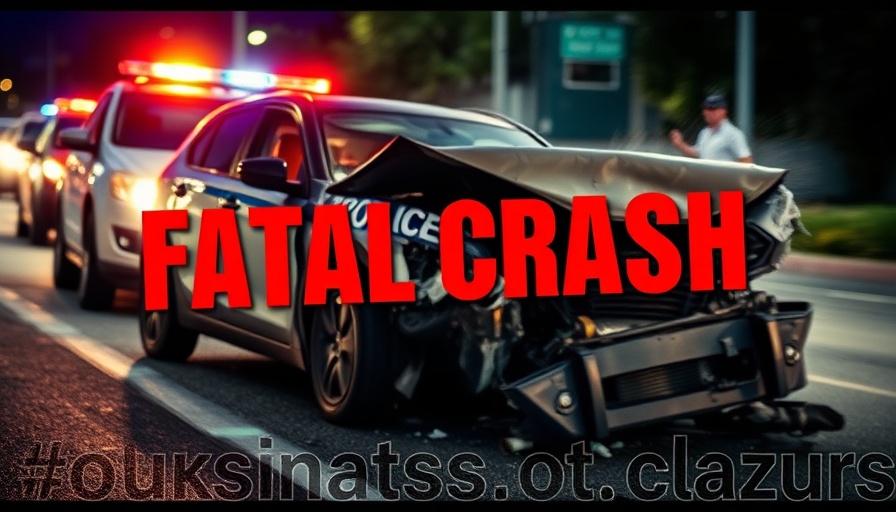 Fatal crash scene with dramatic red text overlay.