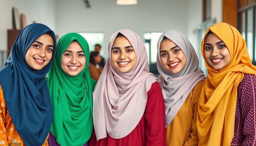 Group of young women with hijabs smiling and posing.