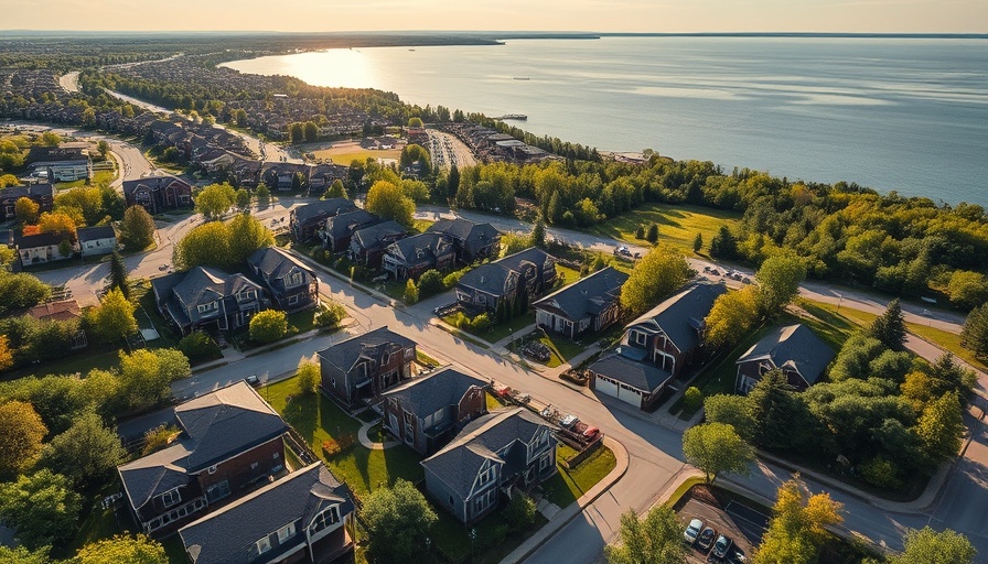 Aerial view of Duluth housing development near lake.