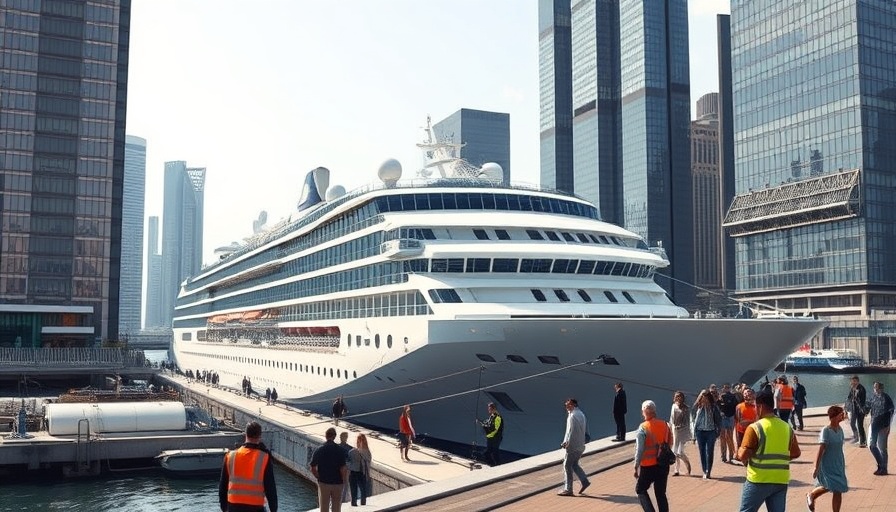 Duluth seawall with cruise ship docked, modern urban setting